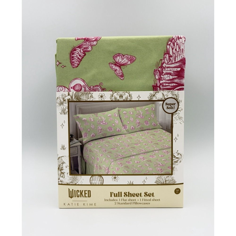 Wicked Katie Kime Full Sheet Set 4 Pc Bedding Green Pink Toile Target New NWT